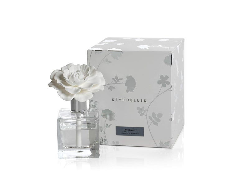 Zodax Seychelles Porcelain Scented Diffuser Square Bottle 3.5" x 3.5" x 6" Moroccan Peony - Image 1